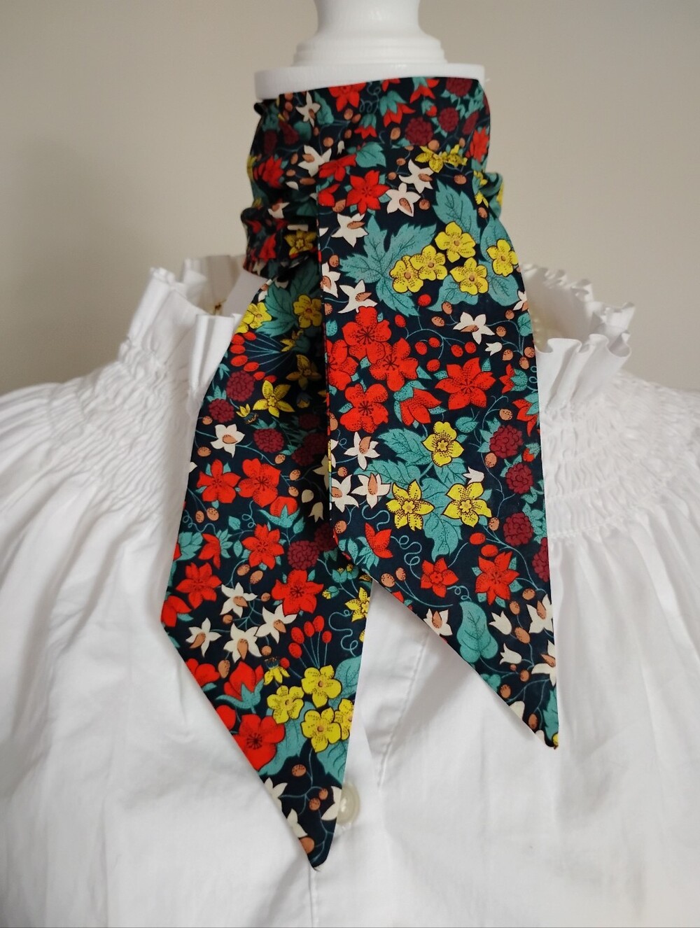Liberty Art Fabric Tana Lawn Skinny Scarf Berry Harvest Floral Colorful Bespoke